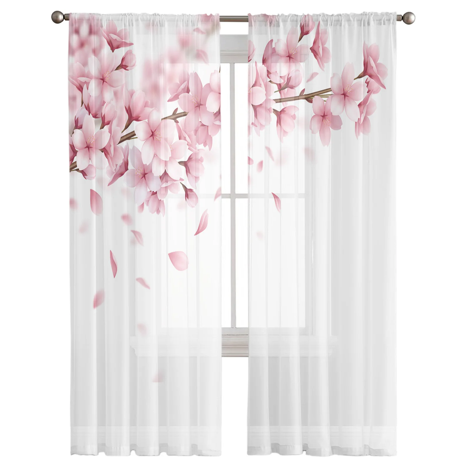 flor rosa cerejeira flores branco tule sheer janela cortinas para sala de estar cozinha crianças quarto voile pendurado cortina