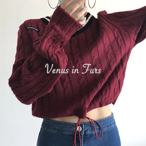 

Свитер женский, зимний, в полоску, с вышивкой, оверсайз, BY50TT