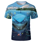 2020 Забавные футболки Харадзюку футболка с изображением большой белой акулы Повседневная стильная футболка с цифровыми рыбками и коротким рукавом с 3D-принтом песчаная Пляжная футболка