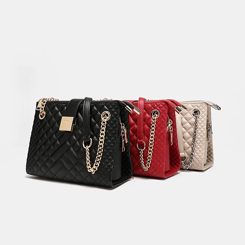

Luxury Designer Quilted Handbags for Women 2021 Trend New Lady Chain Purse Dropshipping Tote Black Crossbody Messenger Bag Purse