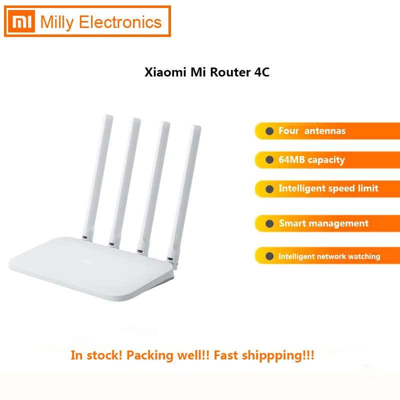 Роутер Xiaomi Mi 4C 2 4 ГГц 300 Мбит/с антенны беспроводной смарт роутер глобальная