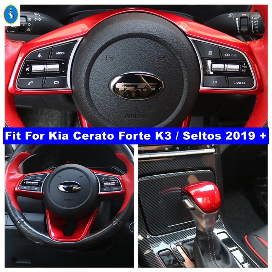 

Car Gear Shift Head Knob Steering Wheel Cover Trim Fit For Kia Cerato Forte K3 / Seltos 2019 - 2022 Red Interior Parts Refit Kit