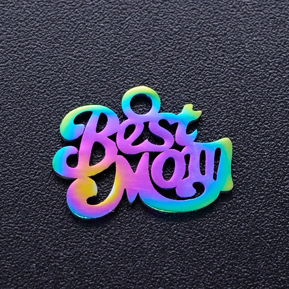 5 шт./лот 100% шармы из нержавеющей стали Best Mom diy с радужным покрытием оптовая