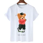 Футболка женская с принтом милого медведя, милая Повседневная рубашка с коротким рукавом, топ в стиле унисекс, с мультяшным принтом в стиле Харадзюку, на лето