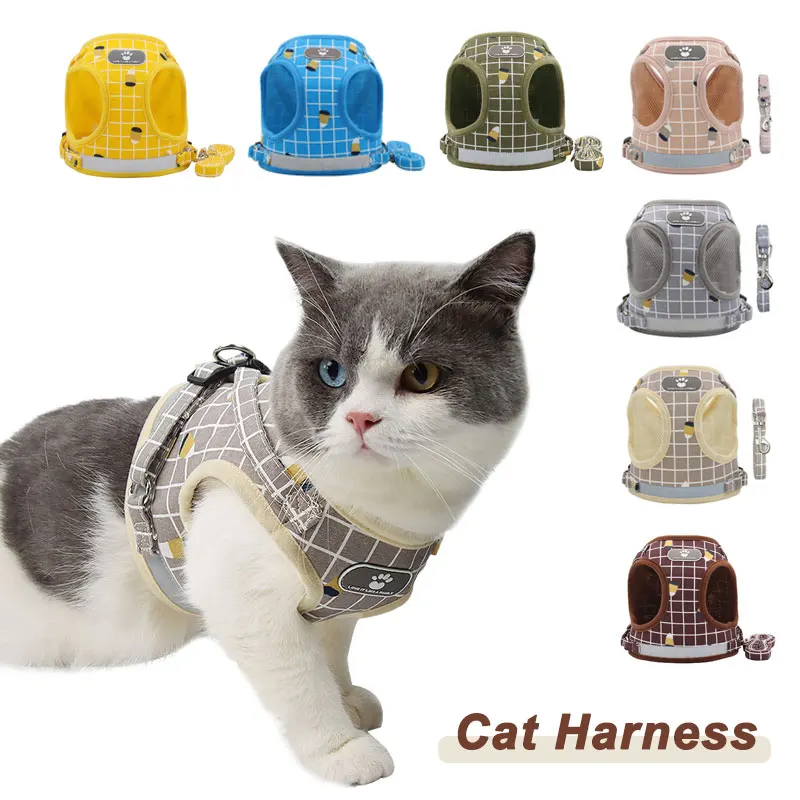 

Reflective Cat Harnesses Breathable Cat Accessories Adjustable Lattice Pet Collar for Kitten Cute Nylon Mesh Cats Vest Leash Set