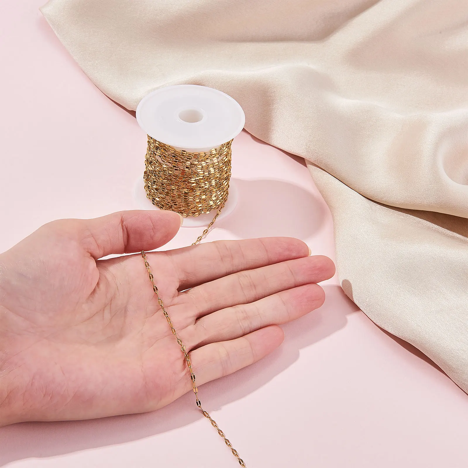 

5M Stainless Steel Flat Oval Dapped Chains Soldered Necklace Links with Spool for DIY Jewelry Making Findings Wholesal Bulk