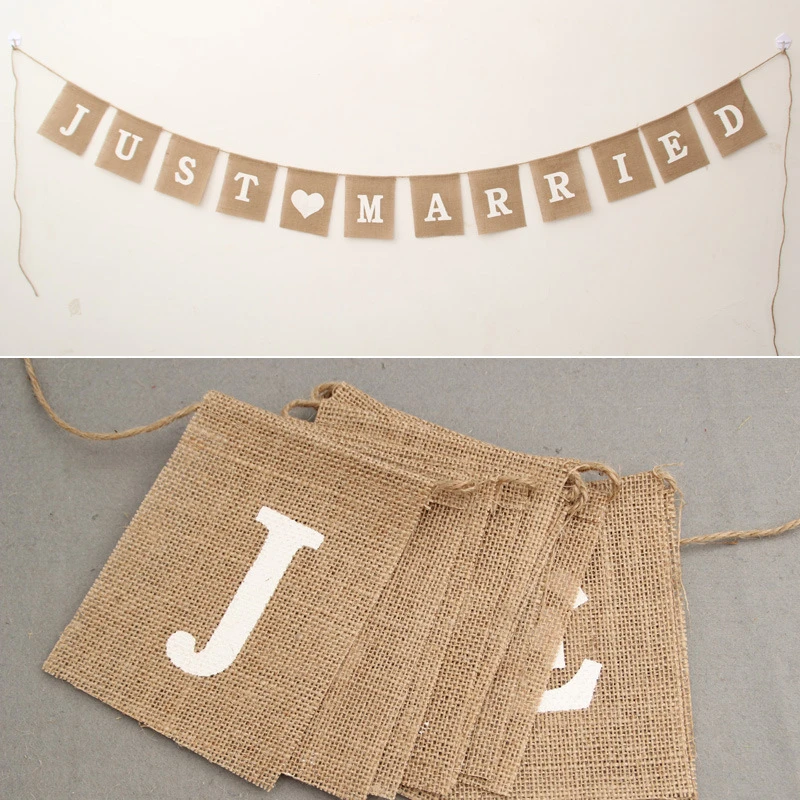 

Jute Burlap Bunting Rustic Just Married Mr Mrs Wedding Banner Garland Party Flags Candy Bar Decoration Event Supplies IC893500