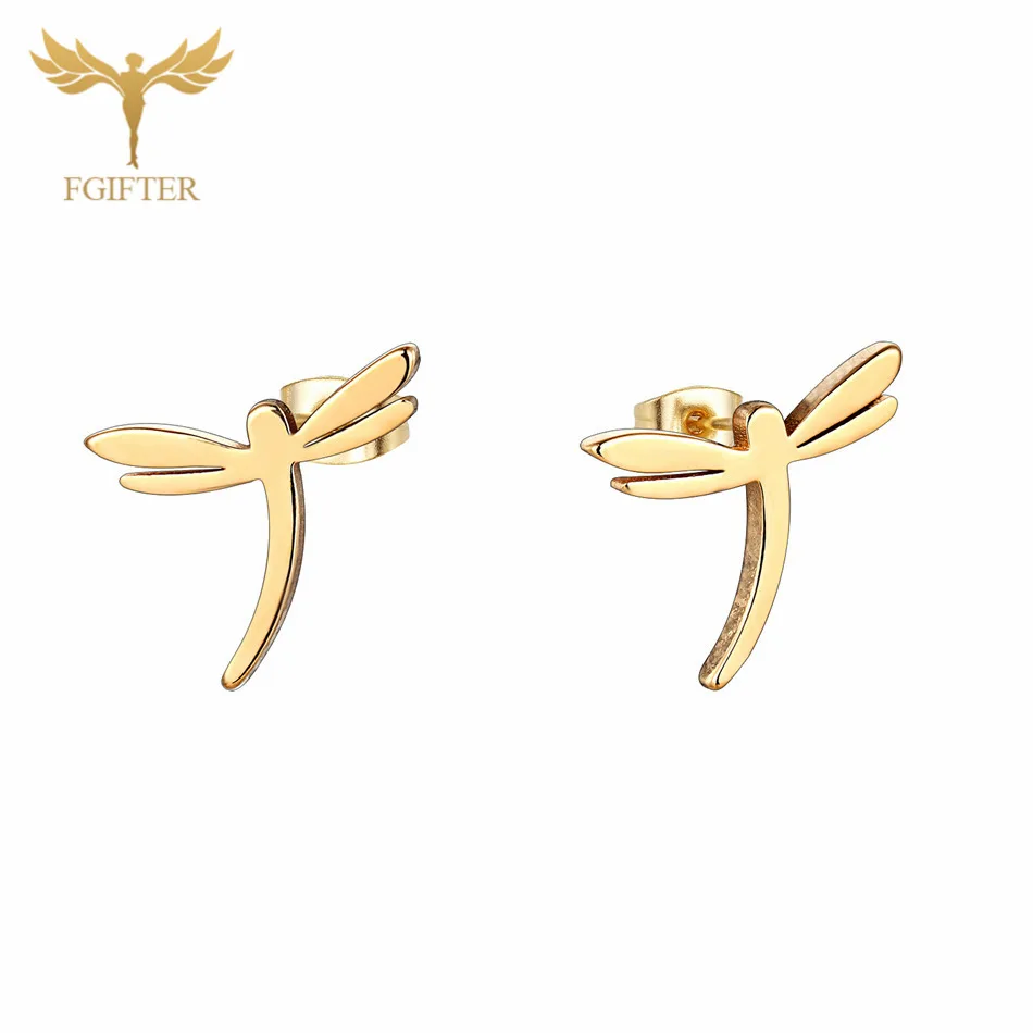 Dragonfly FGifter, хип-хоп, рок, Иисус, серьги-гвоздики, золото, серебро, цвет, маленькие серьги, для женщин, мужчин, из нержавеющей стали, серьги для пирсинга, ювелирные изделия - Окраска металла: Dragonfly
