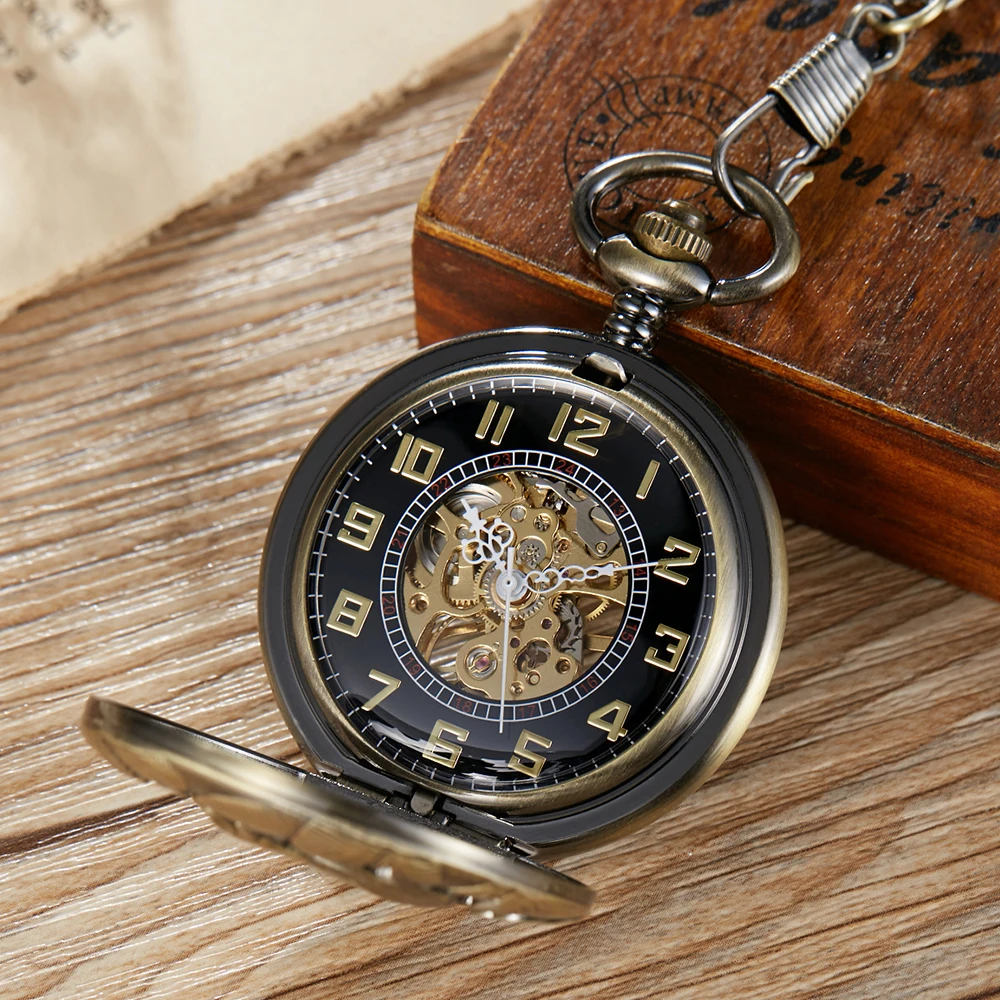 Retro Zodiac Design Men Women Pocket Watch Antique Hollow Mechanical Watches Bronze Clock Lucky Necklace Pendant Gift Fob Chains