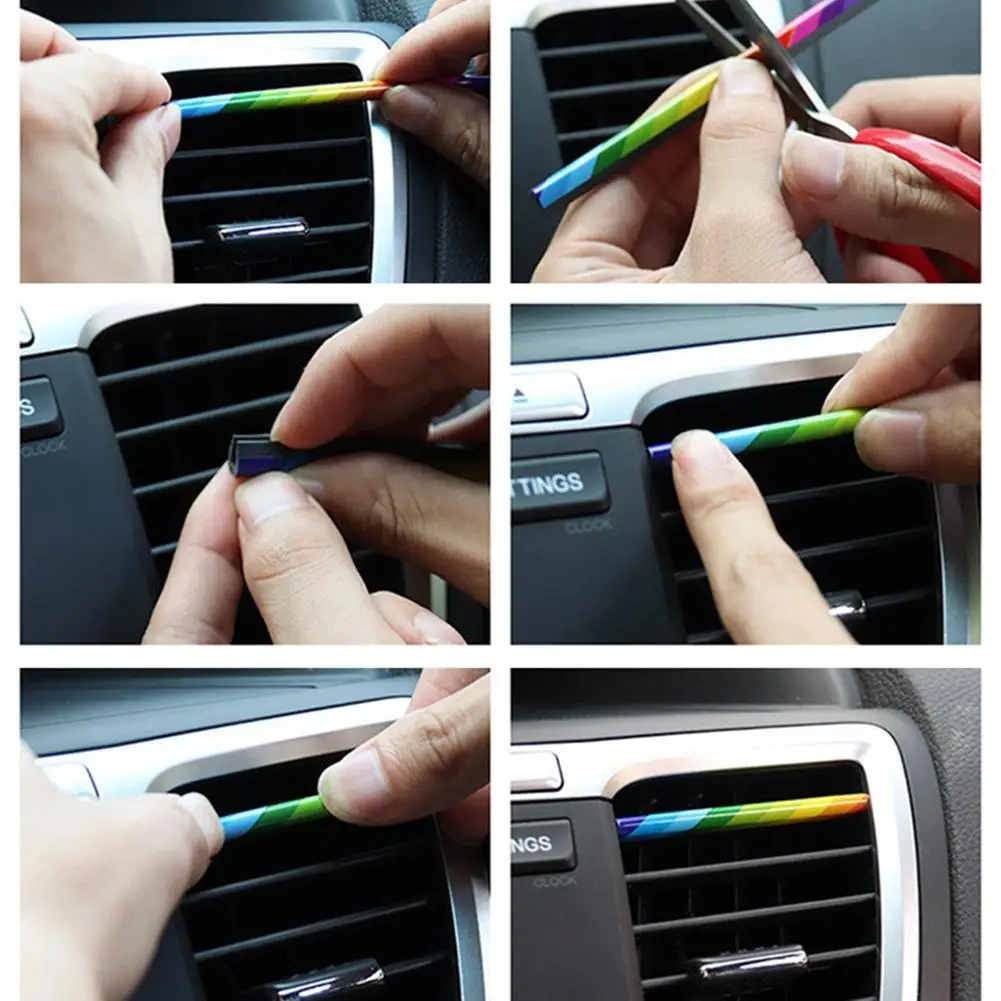 DIY авто 10 шт. автомобильные аксессуары авто красочный кондиционер воздуха на выходе украшения полосы салона автомобиля вентиляционное отверстие переключатель на решетке