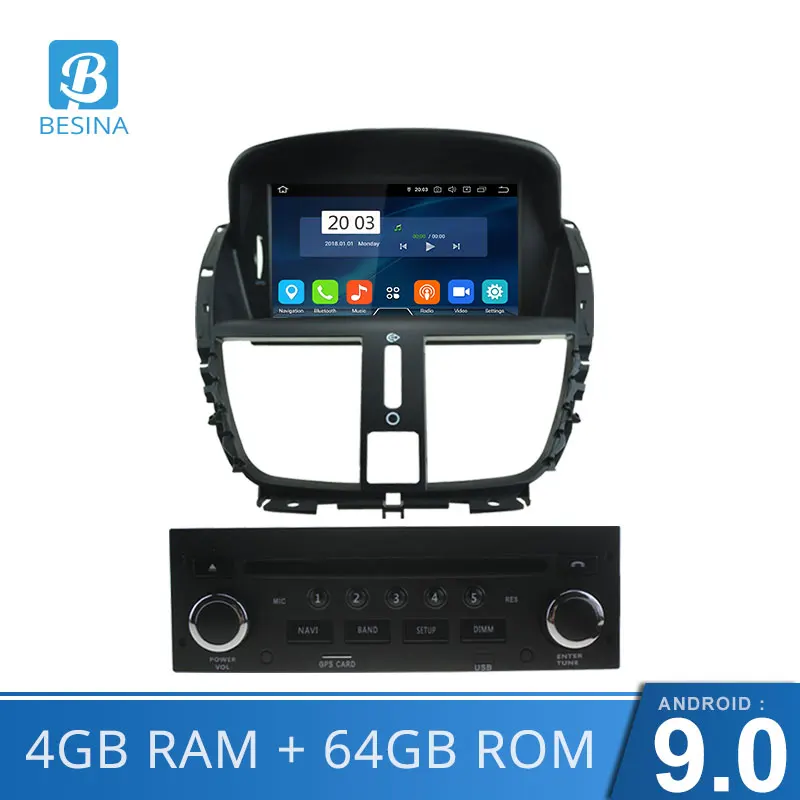 Автомагнитола Besina 1 Din Android 9,0 dvd-плеер для peugeot 207 207CC 2007 2008 2009 2010 2011 2012 2013 WiFi gps навигация Мультимедиа 4 Гб ram 64 rom