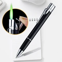 creative signature pen torch lighter pocket ultra thin long strip metal jet butane cigarette lighter turbo straight fire lighter