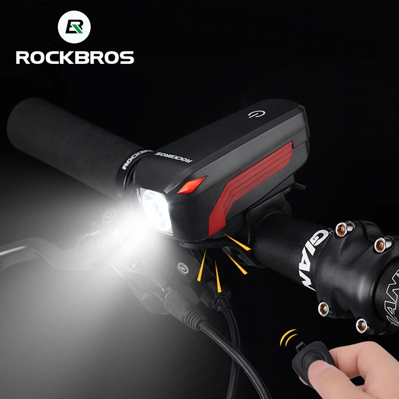 ROCKBROS Rechargeable2 в 1 велосипедный светильник, велосипедный звонок, 350 люмен, USB, MTB велосипедный передний светильник, электрический звонок, мигающий светильник, водонепроницаемый