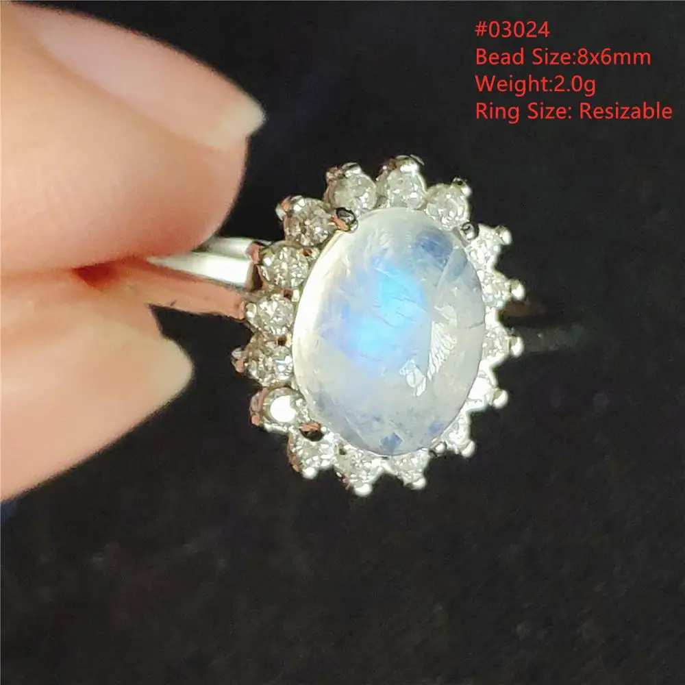 Кольцо регулируемое с натуральным лунным камнем для мужчин и женщин серебро 925