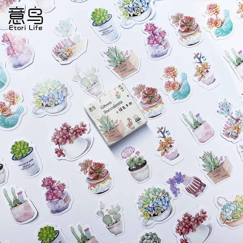 

45PCS/Pack Color Succulent Series Paper Sticky Stickers Decoracion Scrapbook Office Stationery School Supplies Boxed