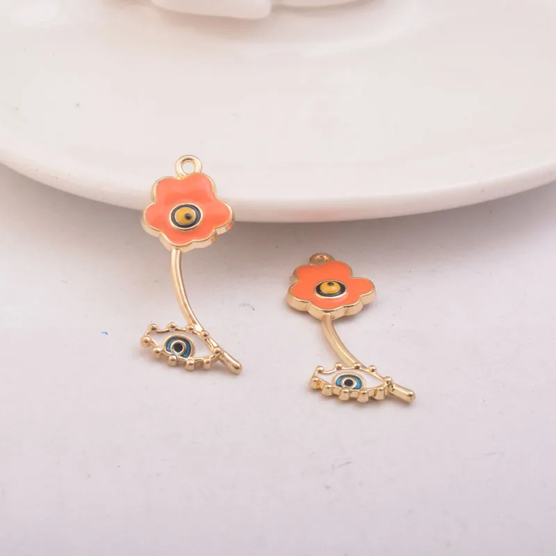 

10pcs/lot 13*32mm Diy Enamel Pendant Alloy Devil's Eye Small Flower Ear Charms Jewelry Necklace Accessories