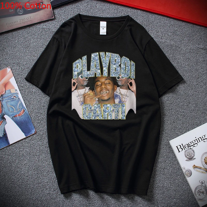 

Awesome T Shirts For Guys O-Neck Short Sleeve Regular Mens Top Quality Men Playboi Carti Hip-Hop Black Cotton Tee Shirt