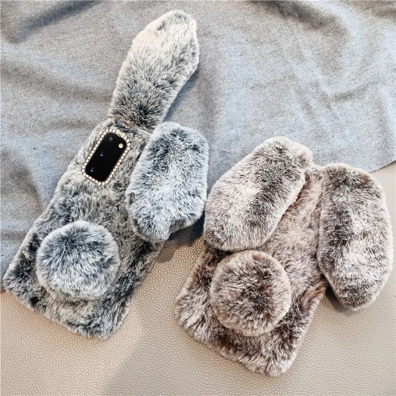 

A50 A51 A71 5G Phone Case Fluffy Rabbit Silicone Plush cover For Samsung Galaxy S20 FE S9 S8 S10 A21S A7 S7 J7 2016 J5 J3 2017