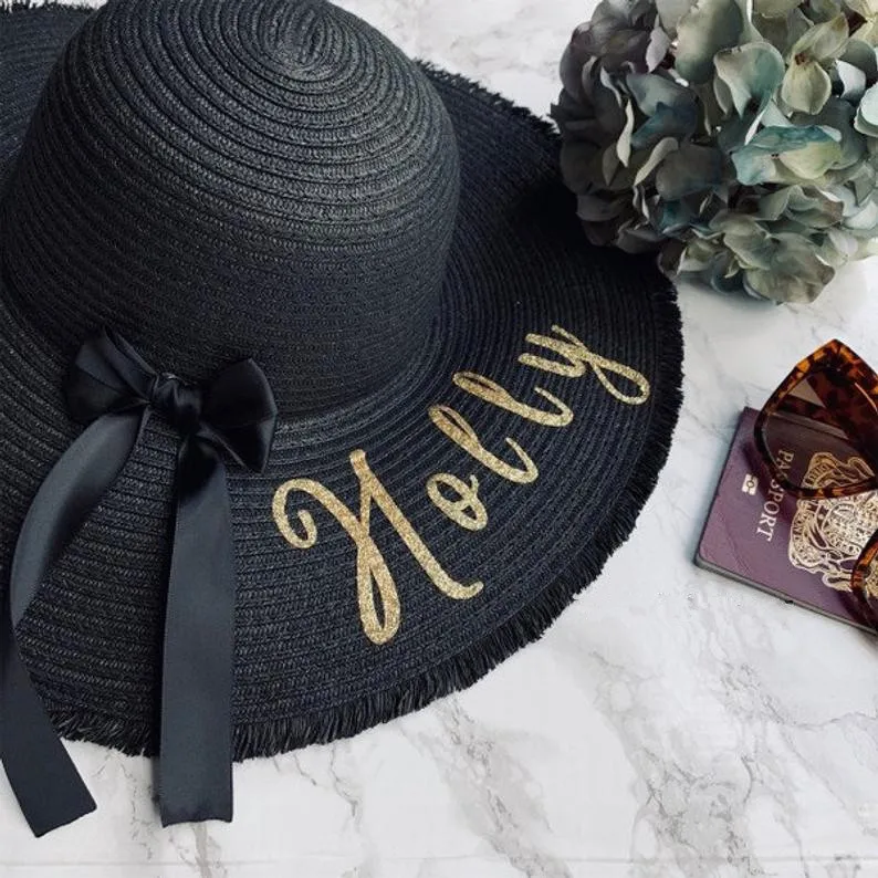 Индивидуальная пляжная соломенная шляпа на заказ с бантом и надписями Пляжная