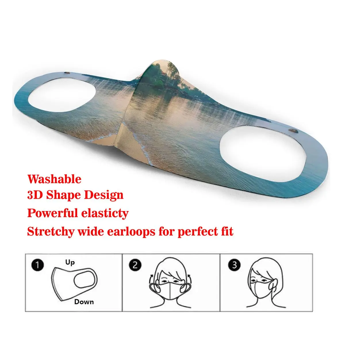 

Ocean Morning Sun Rays And Palm Trees Print Dust Mask Mouth-Muffle Washable Fabric Adult Protective Face Windproof