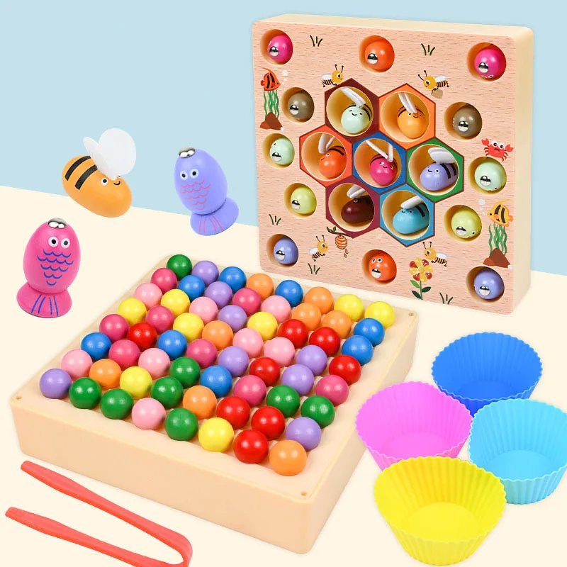 

Wooden Children Fun Clip Bee Catching Insects Intelligence Toy Hand Eye Coordination Early Education Concentration Training Game