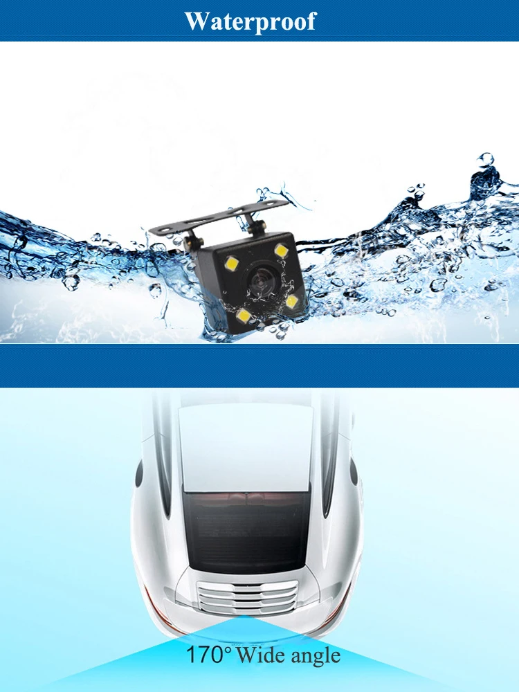 

Hippcron Car Rear View Camera 4 LED Night Vision Reversing Auto Parking Monitor CCD Waterproof 170 Degree HD Video