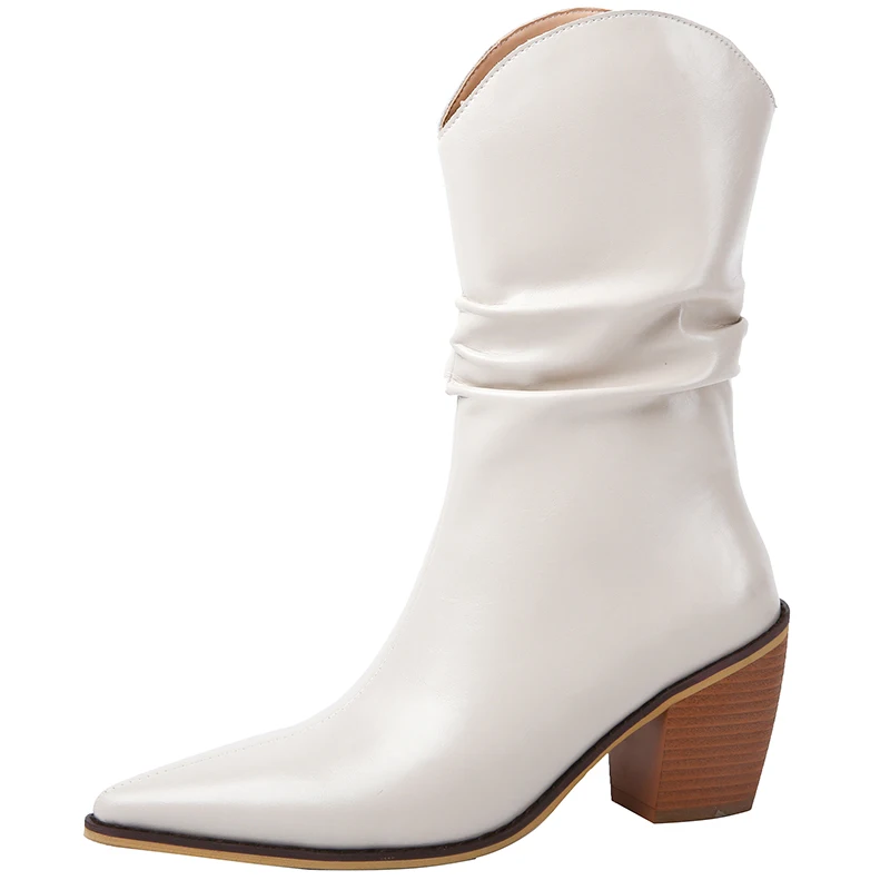 

Autumn Winter Mid-Calf Women Boot Shoe Chelsea Boots Elegant Fashion High Heels Shoe Women Boots Short Plush Female Black A46