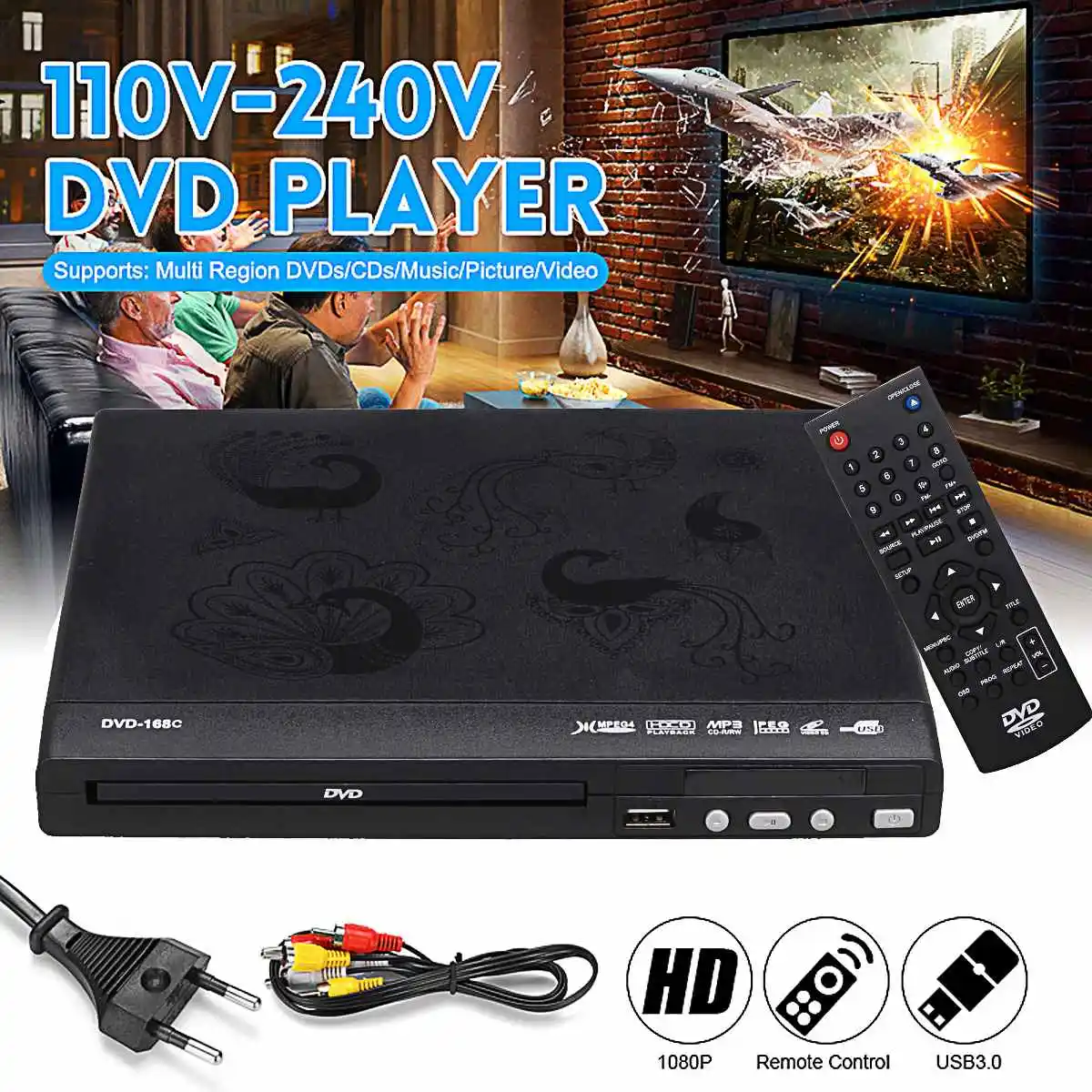 

110V-240V USB Portable Multiple Playback Multi Region DVD Player DVD CD VCD Disc Player Home Theatre System With Romote Control