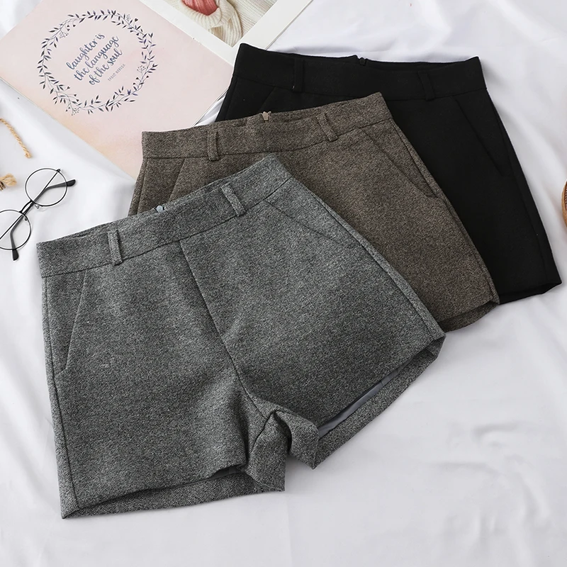 Женские шерстяные шорты Heliar повседневные широкие с высокой талией и карманами