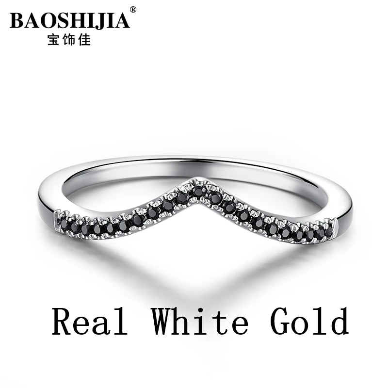 BAOSHIJIA роскошные натуральные черные бриллианты кольца 0.13CT Band в реальном 18k