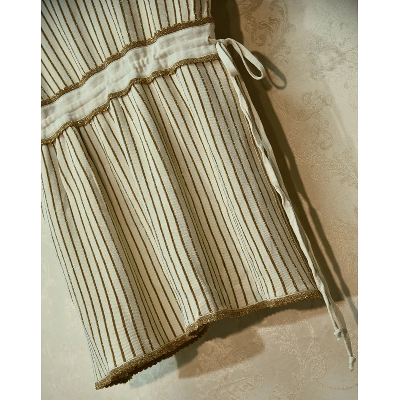 

Newest HIGH QUALITY 2021 Designer Runway Dress Women's O-Neck Cloak Sleeves Shimmer Striped knitting Dress