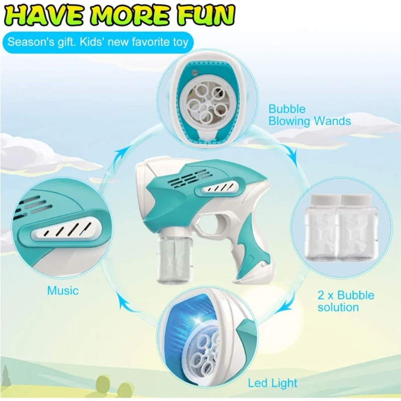 

1PC Plus Size Ma-gic Bubble Maker Bubble Toy with 5 Hole Bubble Blower/Light/Simulation Sound Swimming Pool Outdoor Toy