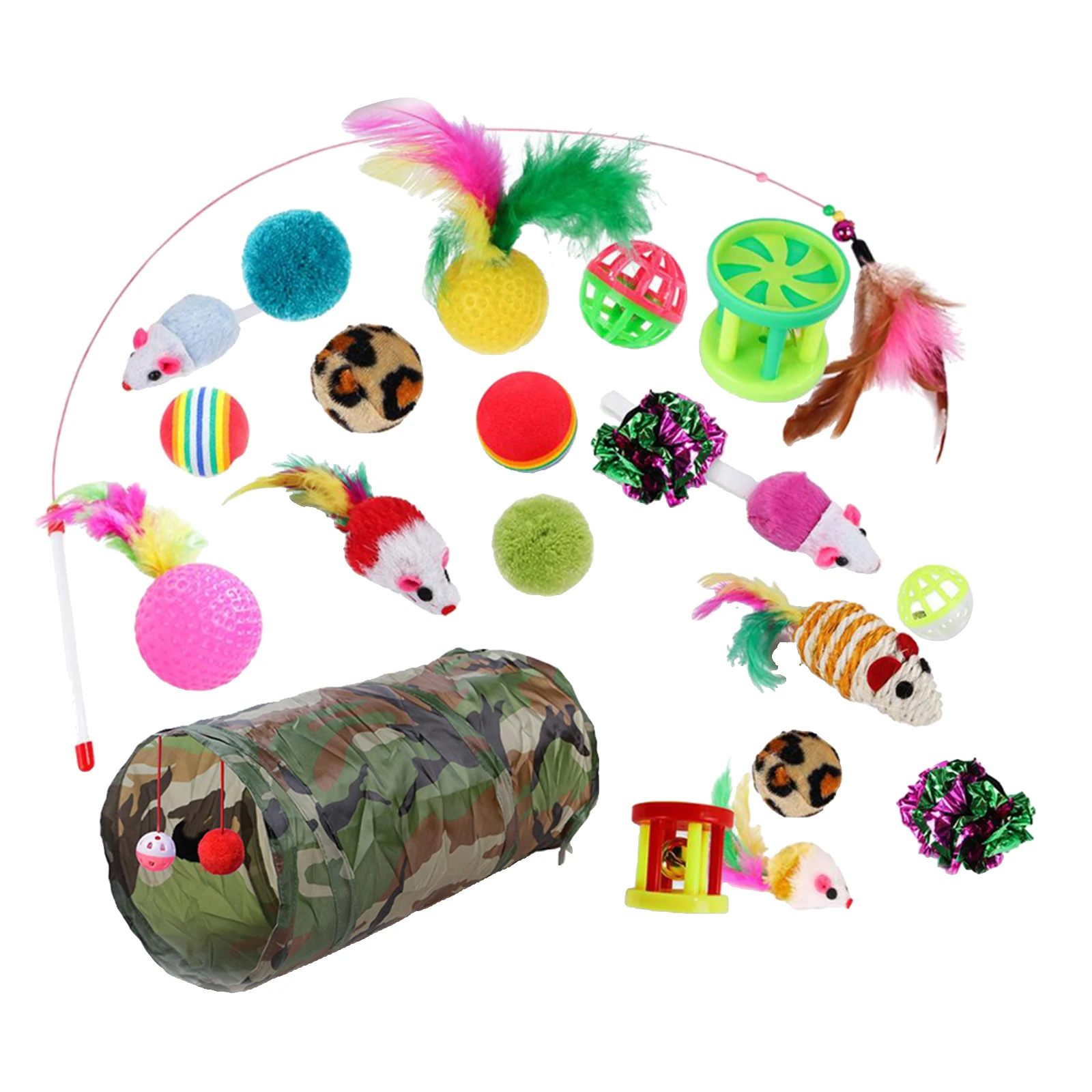 

Cat Toys Set Interactive Cat Feather Toy Crinkle Ball Cat Tunnel Mice