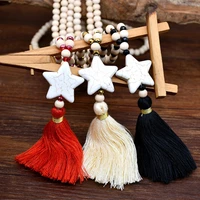 new ethnic vintage tassel wood beads statement necklaces star heart nature stone long pendant necklace women boho jewelry