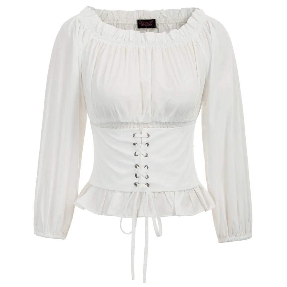 2019 new women shirt Retro Vintage pleated tops Renaissance Gothic Off Shoulder Corset Style summer Tops |