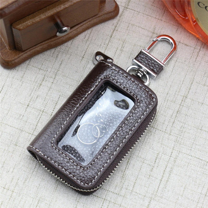 

Simple Portable Zipper Square Car Key Holder Case Transparent Window Key Bag Wallet Key Chain Women Home Organizer Case Pouch