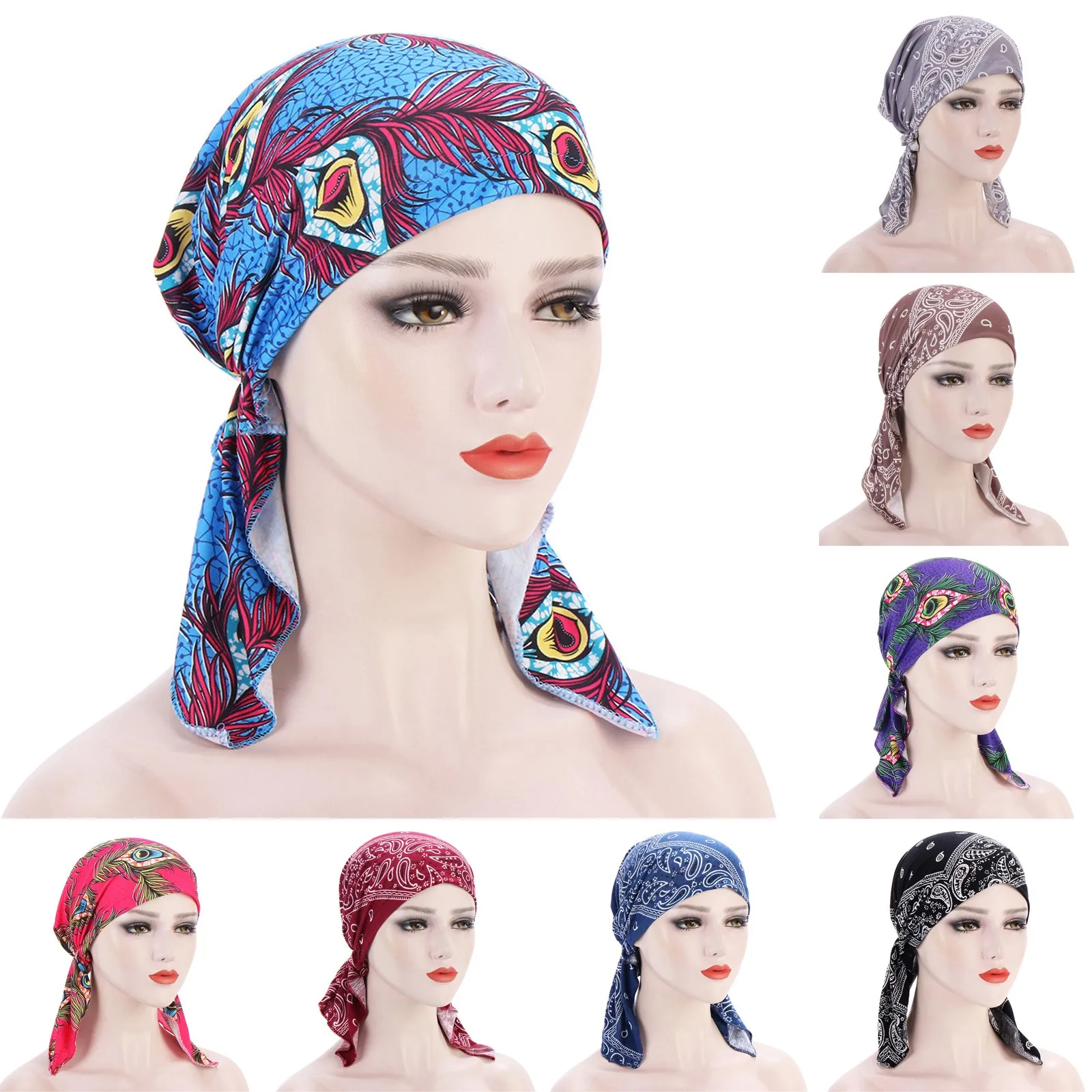 

Malaysia Morocco Muslim Women Print Cotton Turban Hat Headscarves Cancer Chemo Bandanas Caps Bandanas Hair Accessories