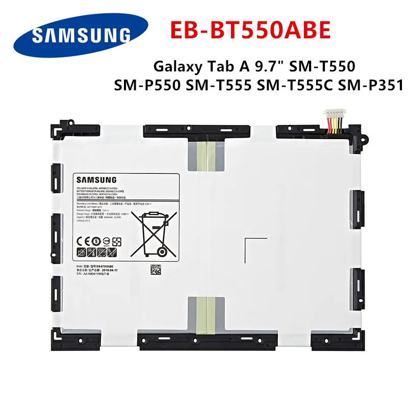Оригинальный планшет SAMSUNG аккумулятор EB-BT550ABE 6000 мА · ч для Samsung Galaxy Tab A 9 7 дюйма SM-T550