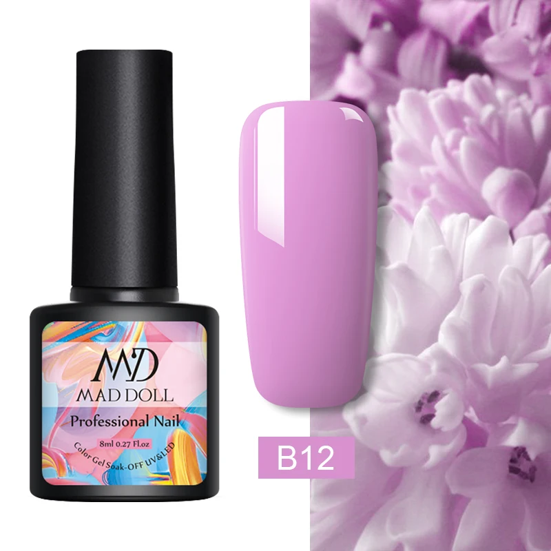 B12 MAD DOLL, 8 мл, гель для ногтей, цветной, для осени и зимы, серия, замачивается, УФ Гель-лак, Полупостоянный, для дизайна ногтей, сделай сам, клей, Гель-лак - Цвет: B12