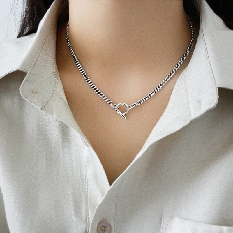 

Pure 925 Silver Vintage Minimalism Cool Chains Necklace Ladies Jewelry