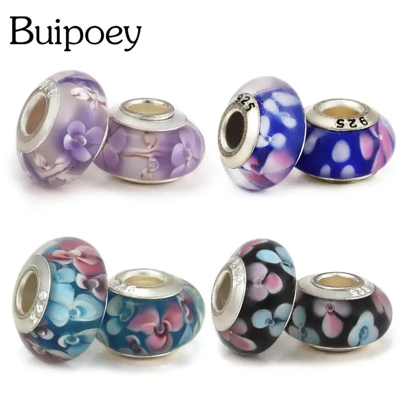 

Buipoey 2pcs Quality Murano Multicolor Flower Pattern Glass Bead Big Hole Straight Beaded Diy Bracelet Jewelry Making Accessory
