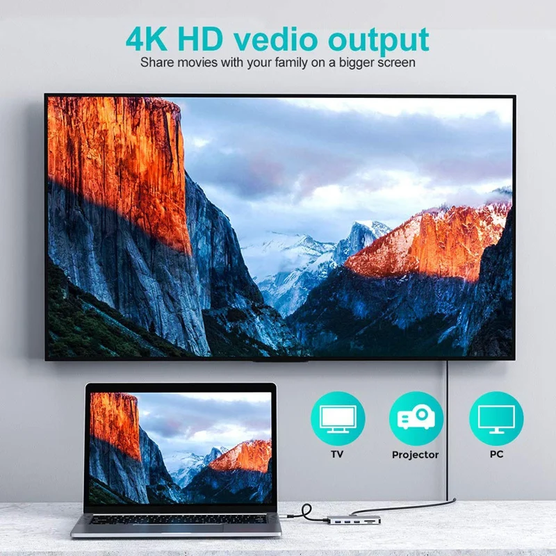 Тип C 8 в 1 док станция с HDMI 4K Gigabit RJ45 PD зарядки USB3.0 Поддержка: Windows Me/2000/XP/Vista/Windows NT/7/8