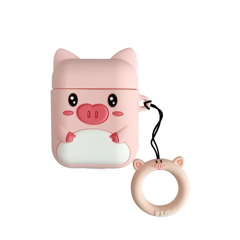 

For AirPod 1 2 Case Cute Cartoon Pink Pig Soft Silicone Earphone Cases For Apple Airpods 2 Case Cover Funda Keychain Girl