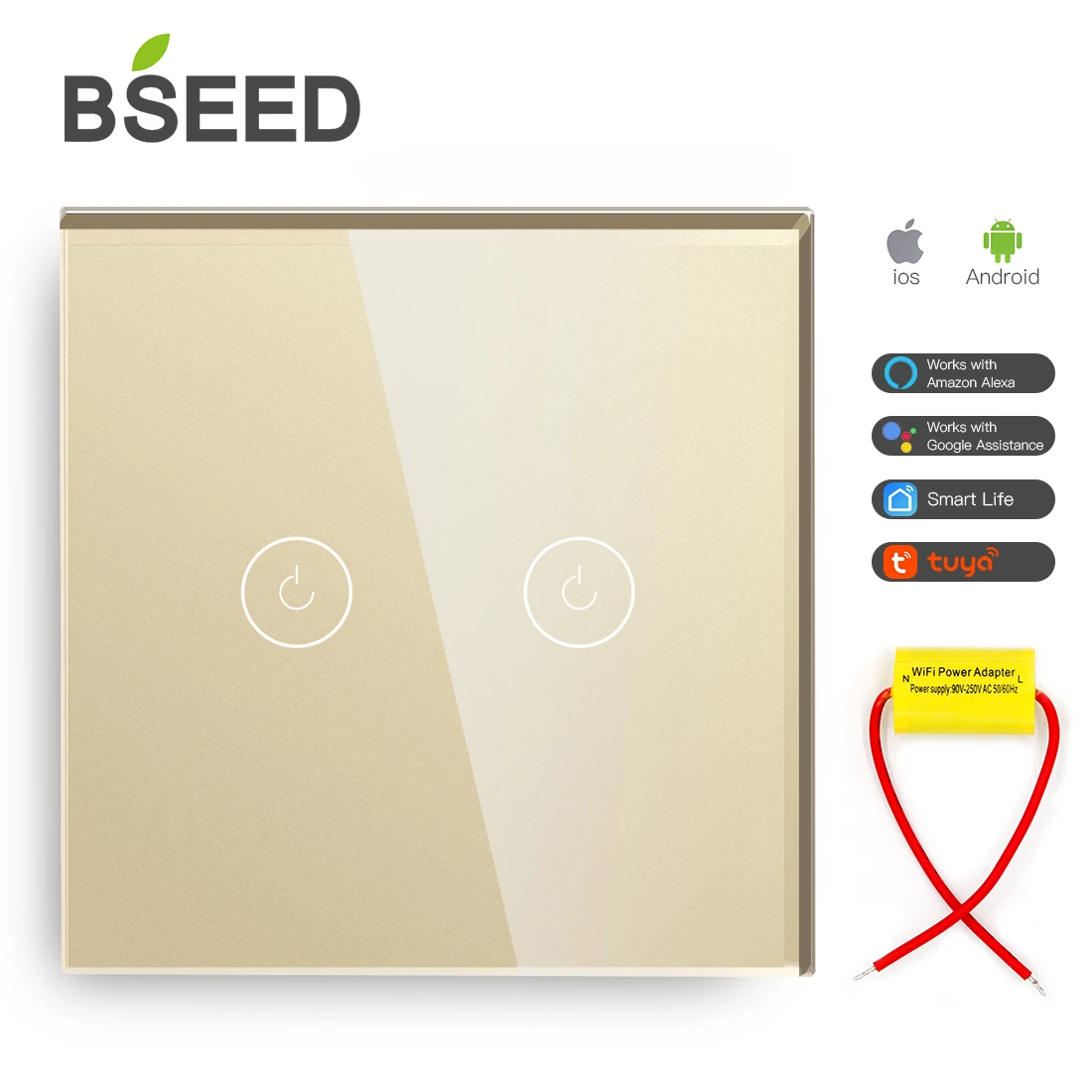 Двухдиапазонный смарт выключатель BSEED с одной линией и Wi Fi стеклянный