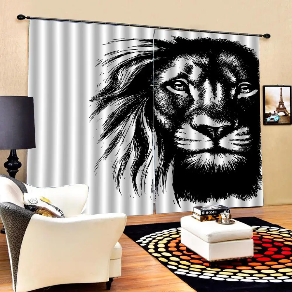 Занавеска для детской комнаты с изображением животных черного льва плотные