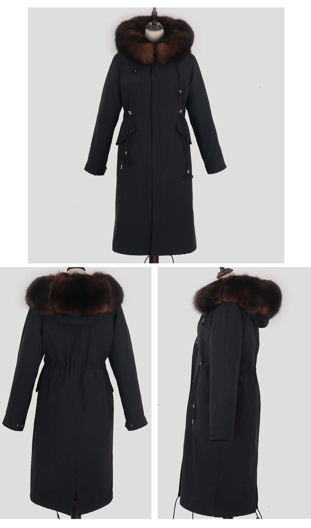 Lavelache Winter Natural Fur Jacket Women Real Fur Coat X-Long Waterproof Parka Winter Clothes Female Overcoat Thick Warm New