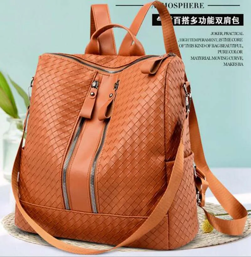 

New Women High Quality Leather Backpacks Multifunction School Bag Fashion Zipper Shoulder Bags Female Outdoor Travel Rucksack