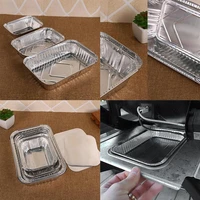 125pcs disposable aluminum foil pan with lid evenly heat up delicious barbecue grill catch tray kitchen supplies
