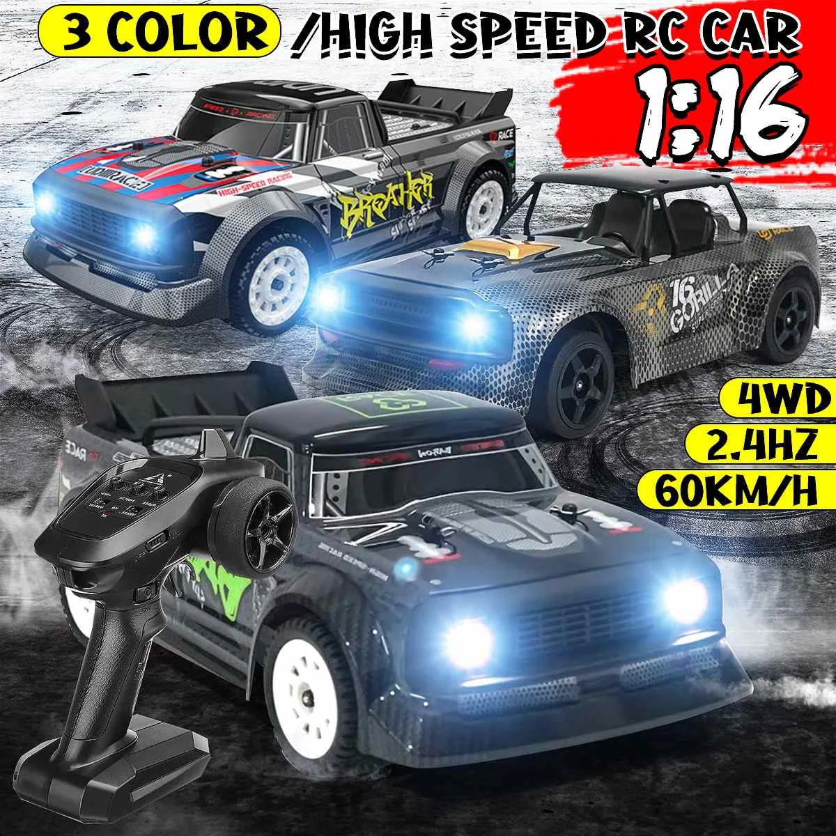 

1:16 RTR Brusheless RC Car With Led Lights 2.4G Radio Remote Control Car Off-Road Cars 60km/h Play Toys For Boys Children Gifts