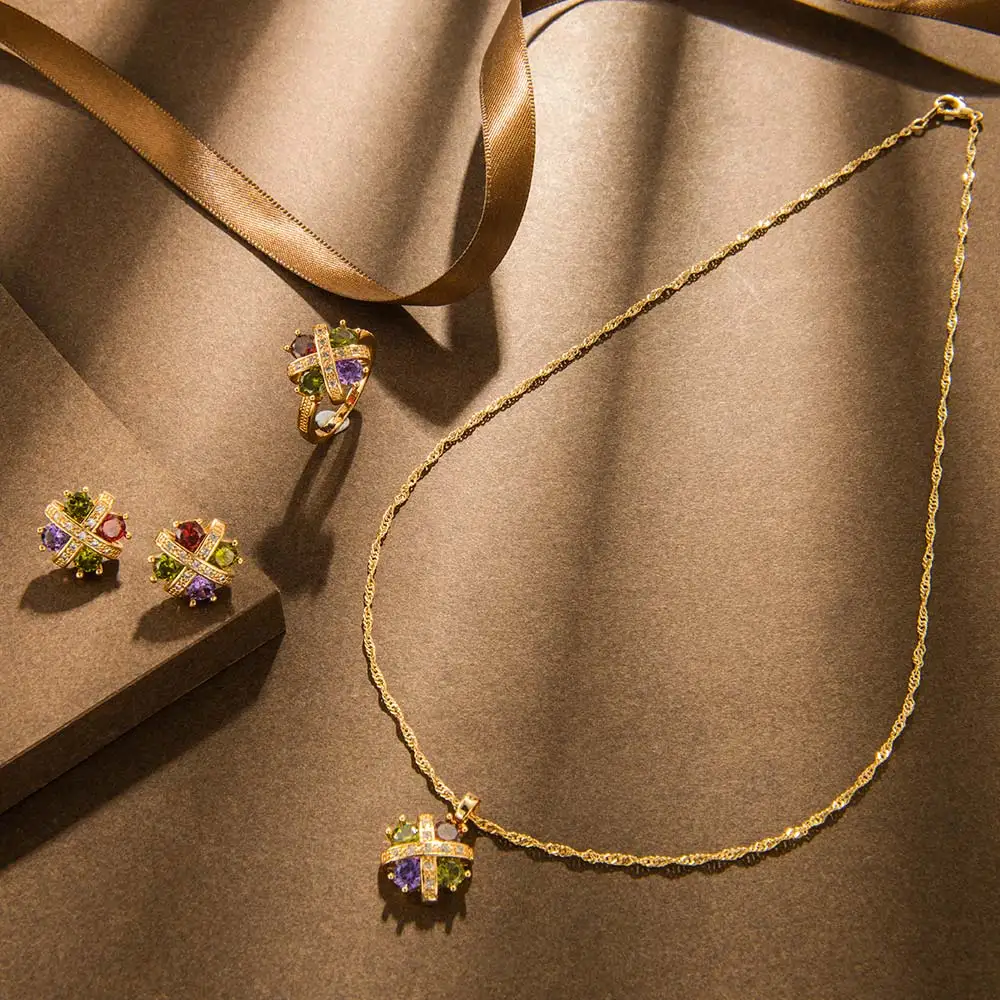 Кольцо и серьги с разноцветными кристаллами|Ювелирные наборы| |